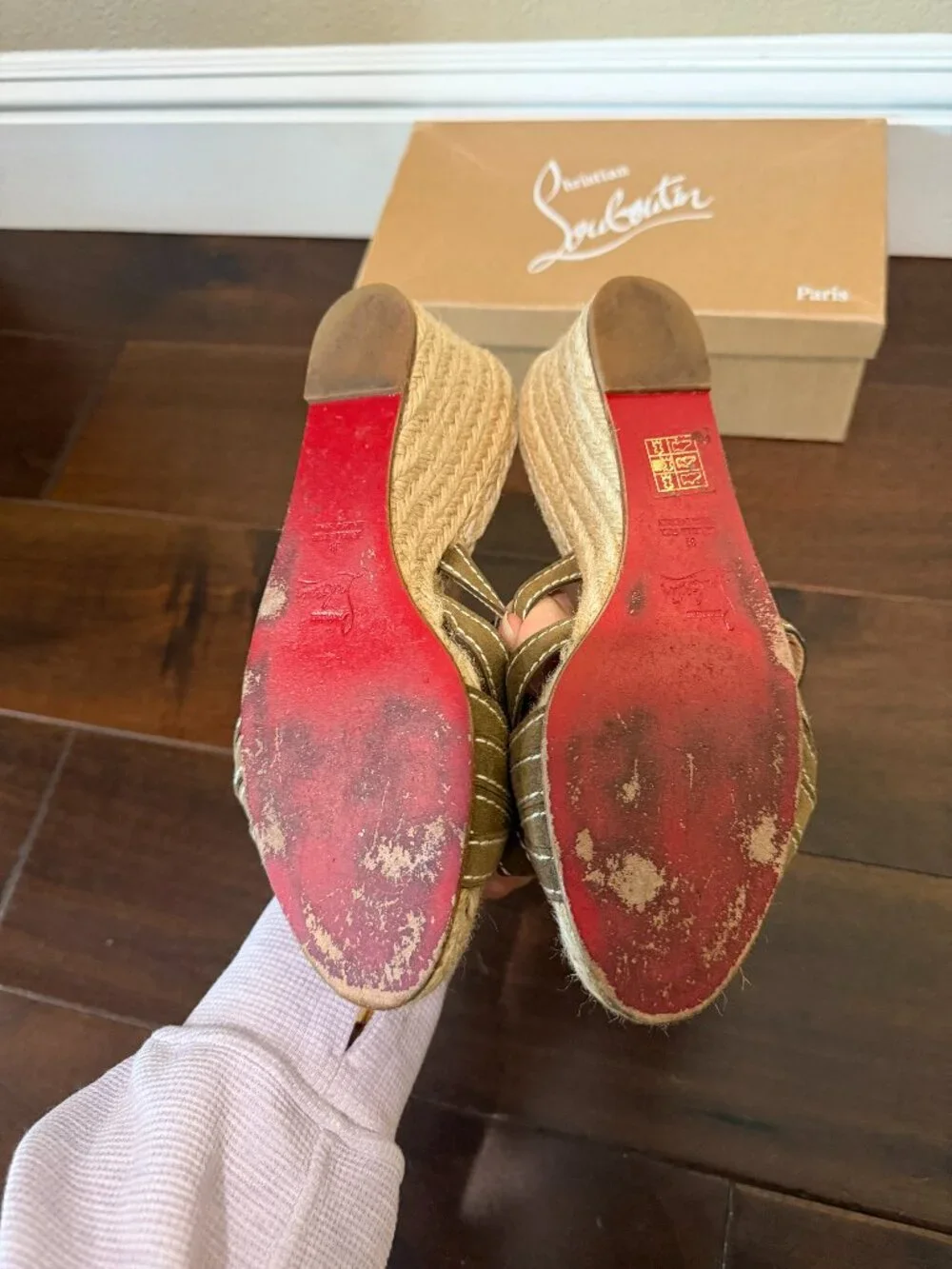 Christian Louboutin Tiburon Natural Strappy Wedge Heels Sandals Size 8